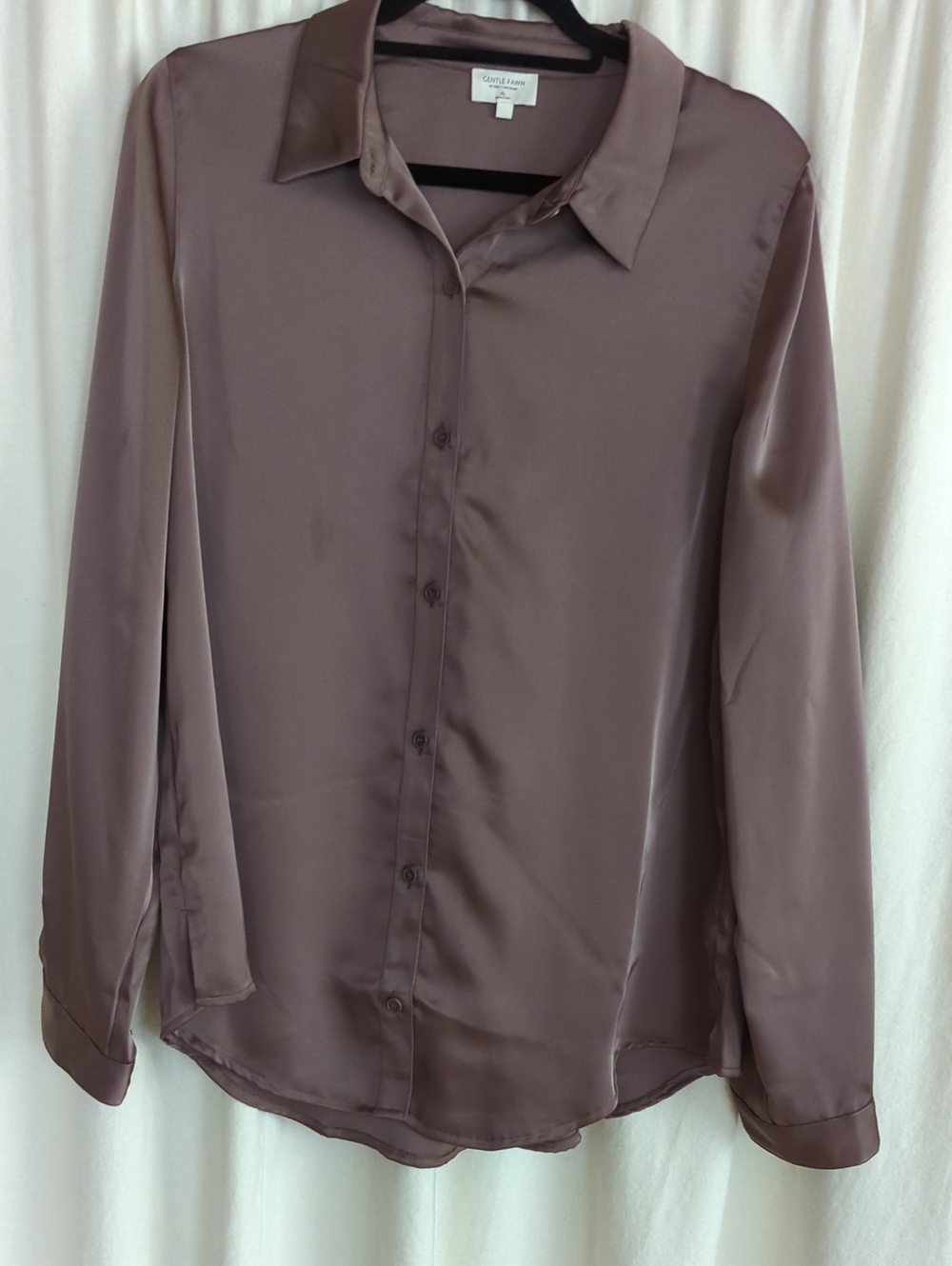 Gentle Fawn Satin Button-Up Blouse in Brown